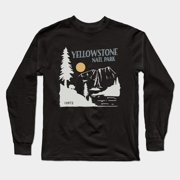 Yellowstone Waterfall Bear National Park Retro Vintage Design Gift Long Sleeve T-Shirt by Terrybogard97